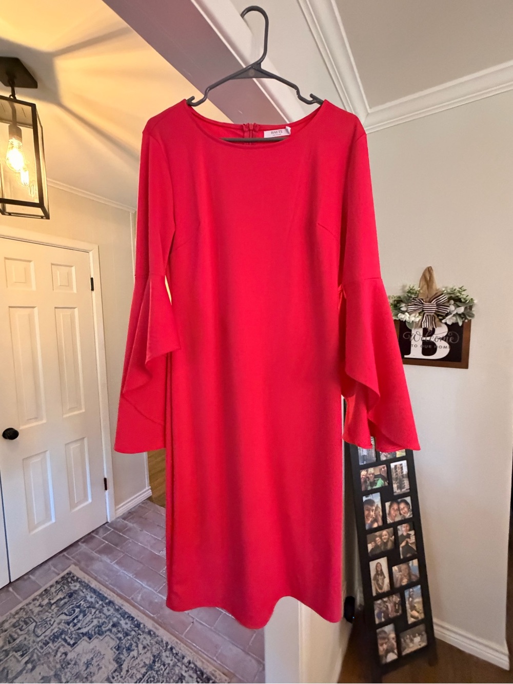 Women's Hot Pink Long-Sleeve Bell-Sleeve Shift Dress